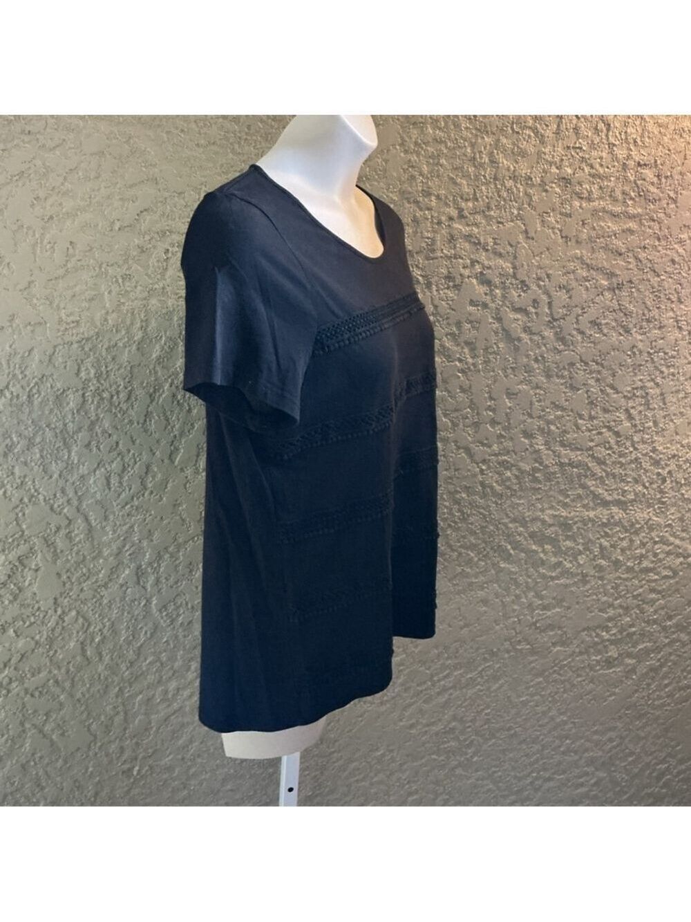 Women's Talbots Black Short Sleeve Tee with Lace Trim - Plus 1X - Picture 8 of 11